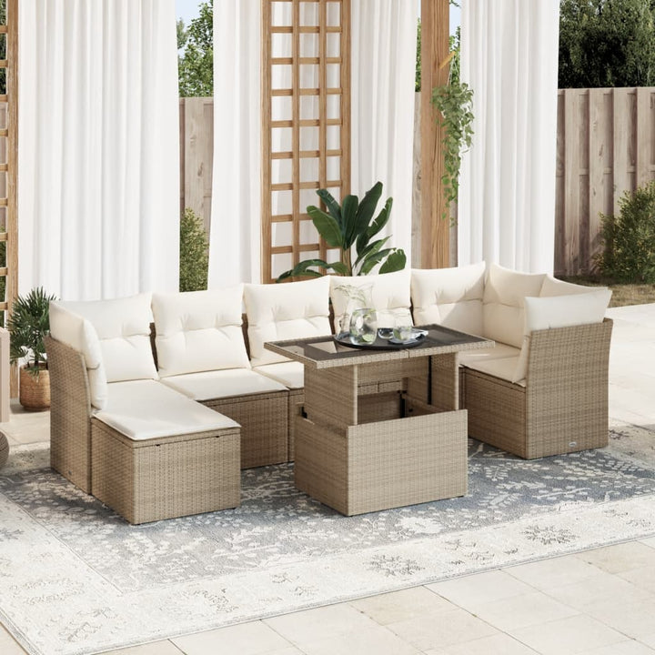 Set Mobilier De Grădină Cu Perne, 8 Piese, , Poliratan