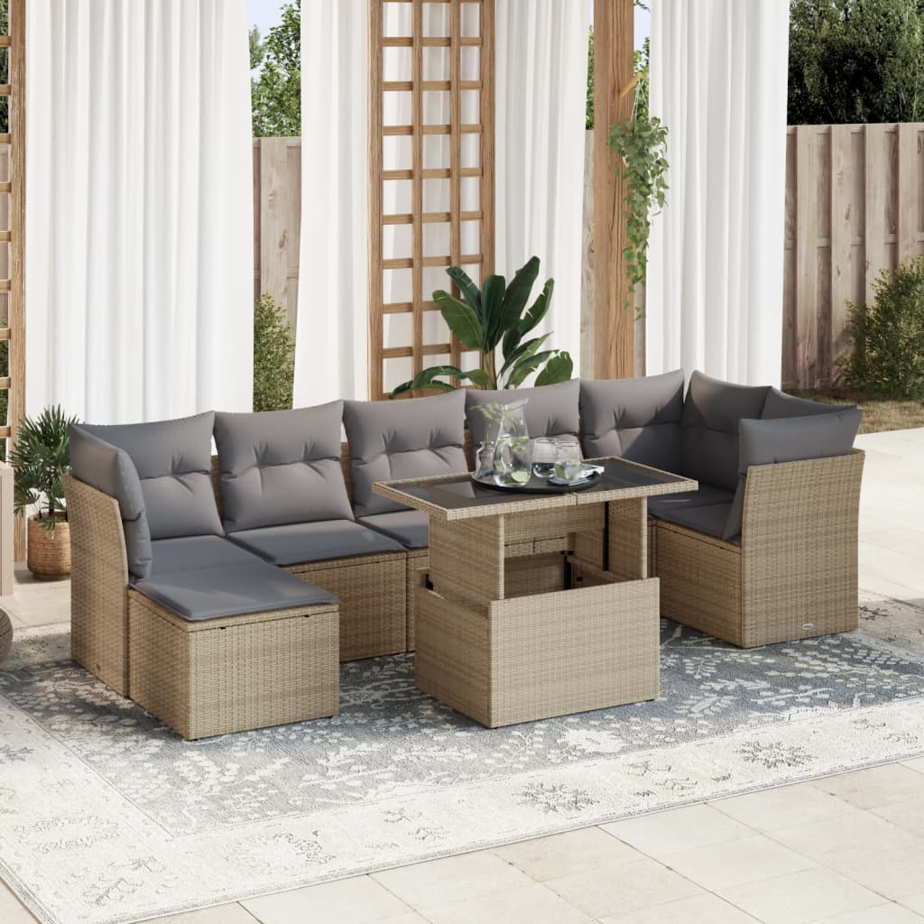 Set Mobilier De Grădină Cu Perne, 8 Piese, , Poliratan