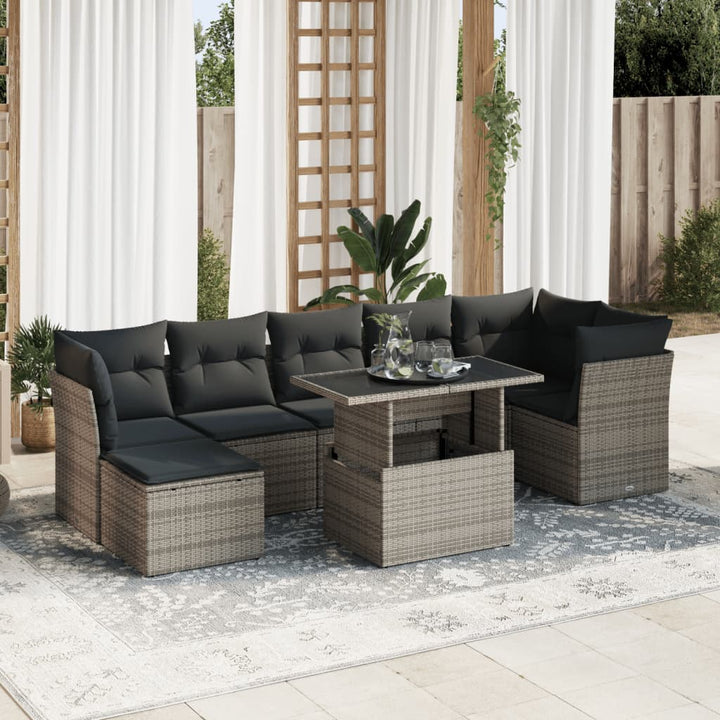 Set Mobilier De Grădină Cu Perne, 8 Piese, , Poliratan