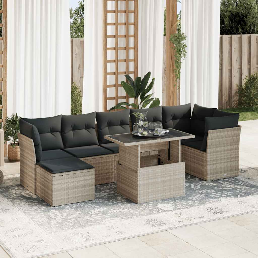 Set Mobilier De Grădină Cu Perne, 8 Piese, , Poliratan