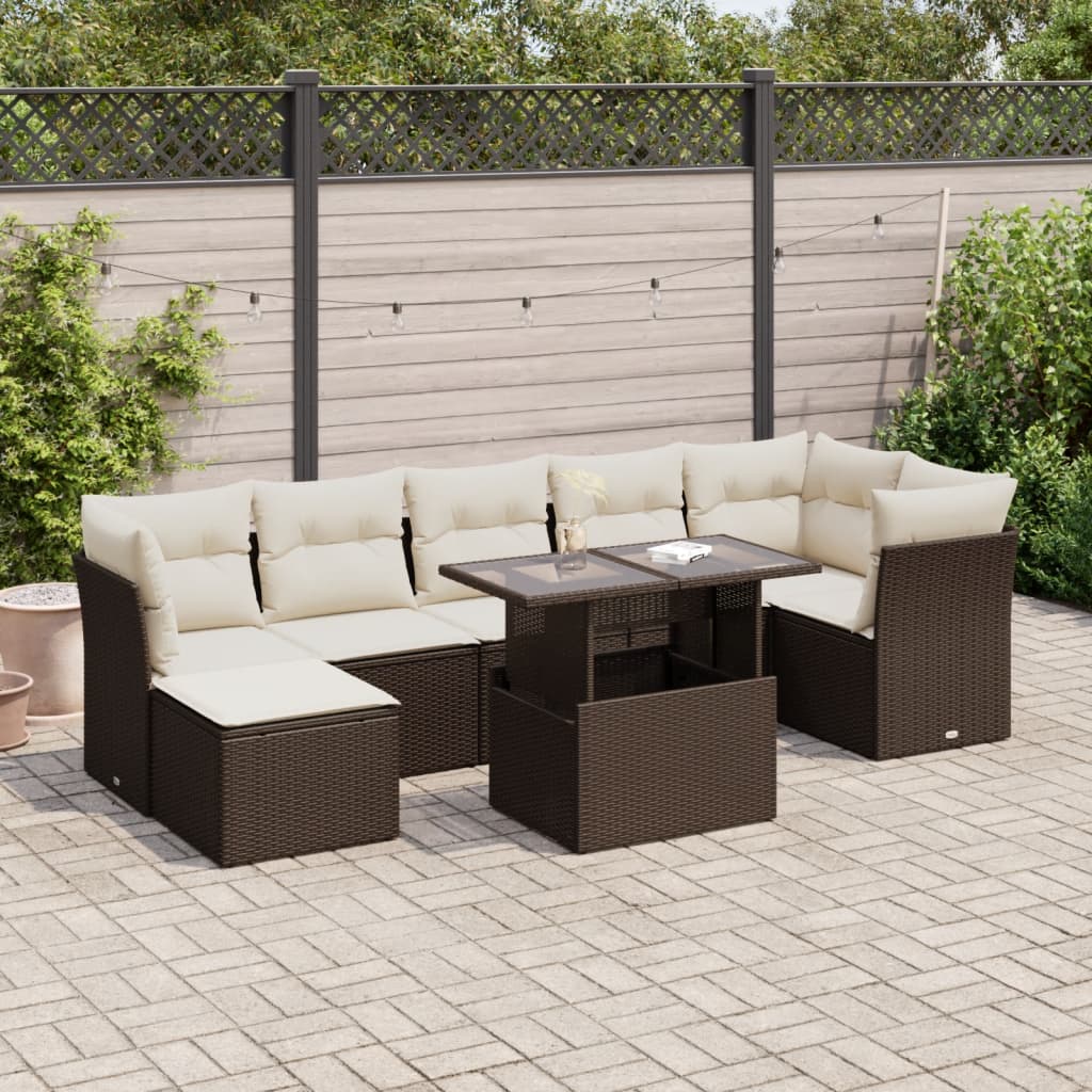 Set Mobilier De Grădină Cu Perne, 8 Piese, , Poliratan