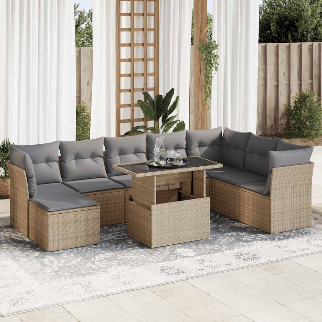 Set Mobilier De Grădină Cu Perne, 9 Piese, Negru, Poliratan