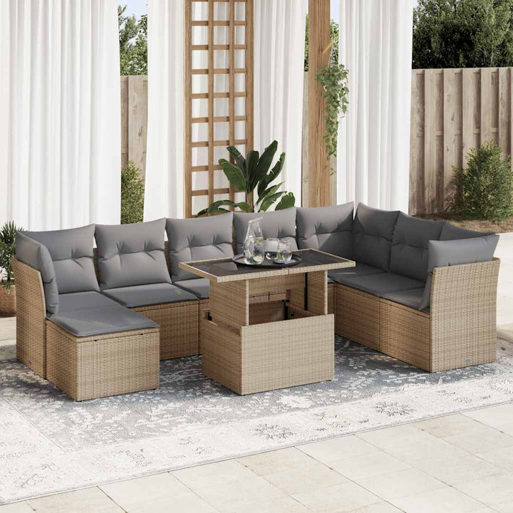 Set Mobilier De Grădină Cu Perne, 9 Piese, Negru, Poliratan