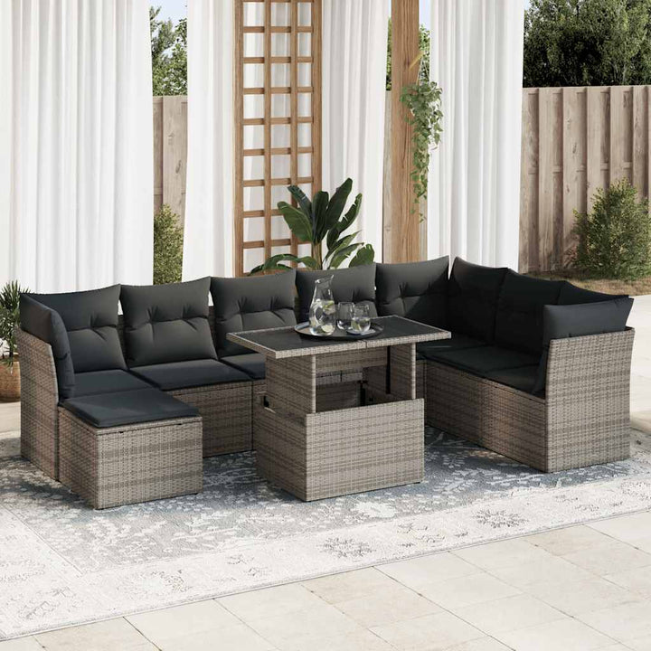 Set Mobilier De Grădină Cu Perne, 9 Piese, Negru, Poliratan