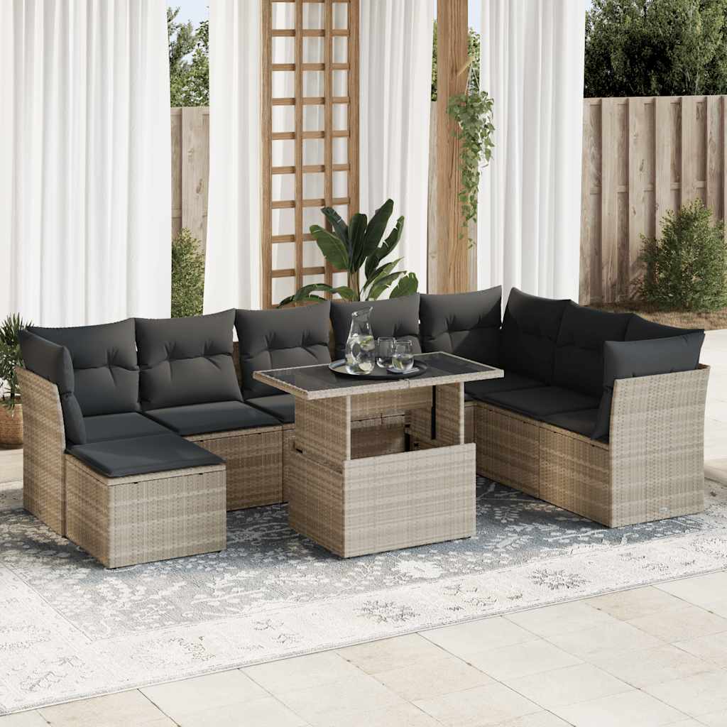 Set Mobilier De Grădină Cu Perne, 9 Piese, Negru, Poliratan