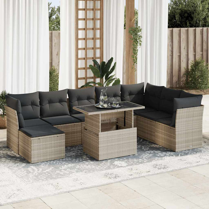 Set Mobilier De Grădină Cu Perne, 9 Piese, Negru, Poliratan