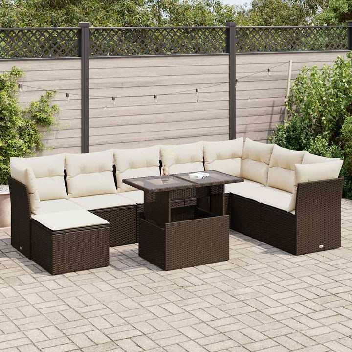 Set Mobilier De Grădină Cu Perne, 9 Piese, Negru, Poliratan