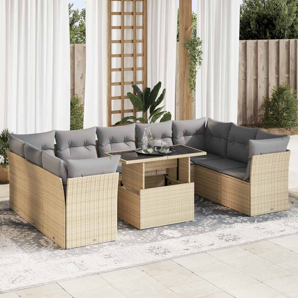 Set Canapele De Grădină Cu Perne, 10 Piese, , Poliratan