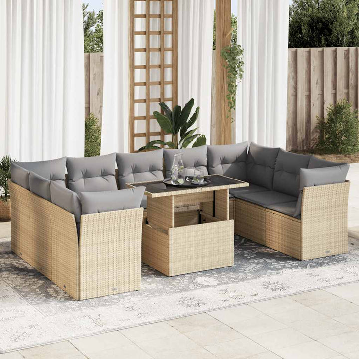 Set Canapele De Grădină Cu Perne, 10 Piese, , Poliratan