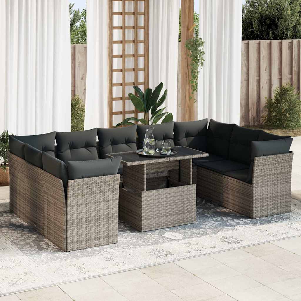 Set Canapele De Grădină Cu Perne, 10 Piese, , Poliratan