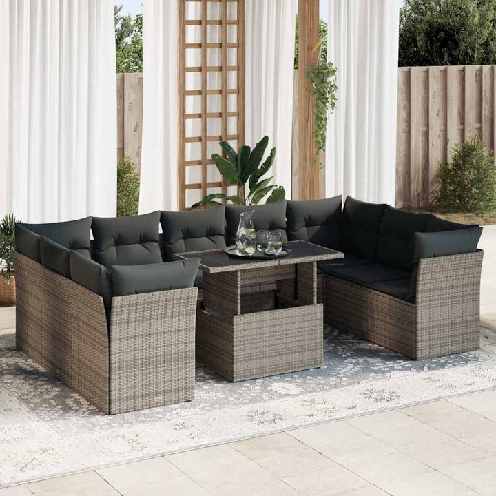 Set Canapele De Grădină Cu Perne, 10 Piese, , Poliratan