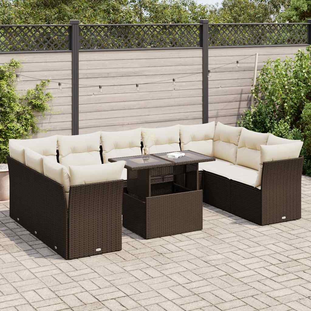 Set Canapele De Grădină Cu Perne, 10 Piese, , Poliratan