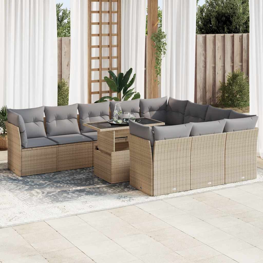 Set Canapele De Grădină Cu Perne, 11 Piese, , Poliratan