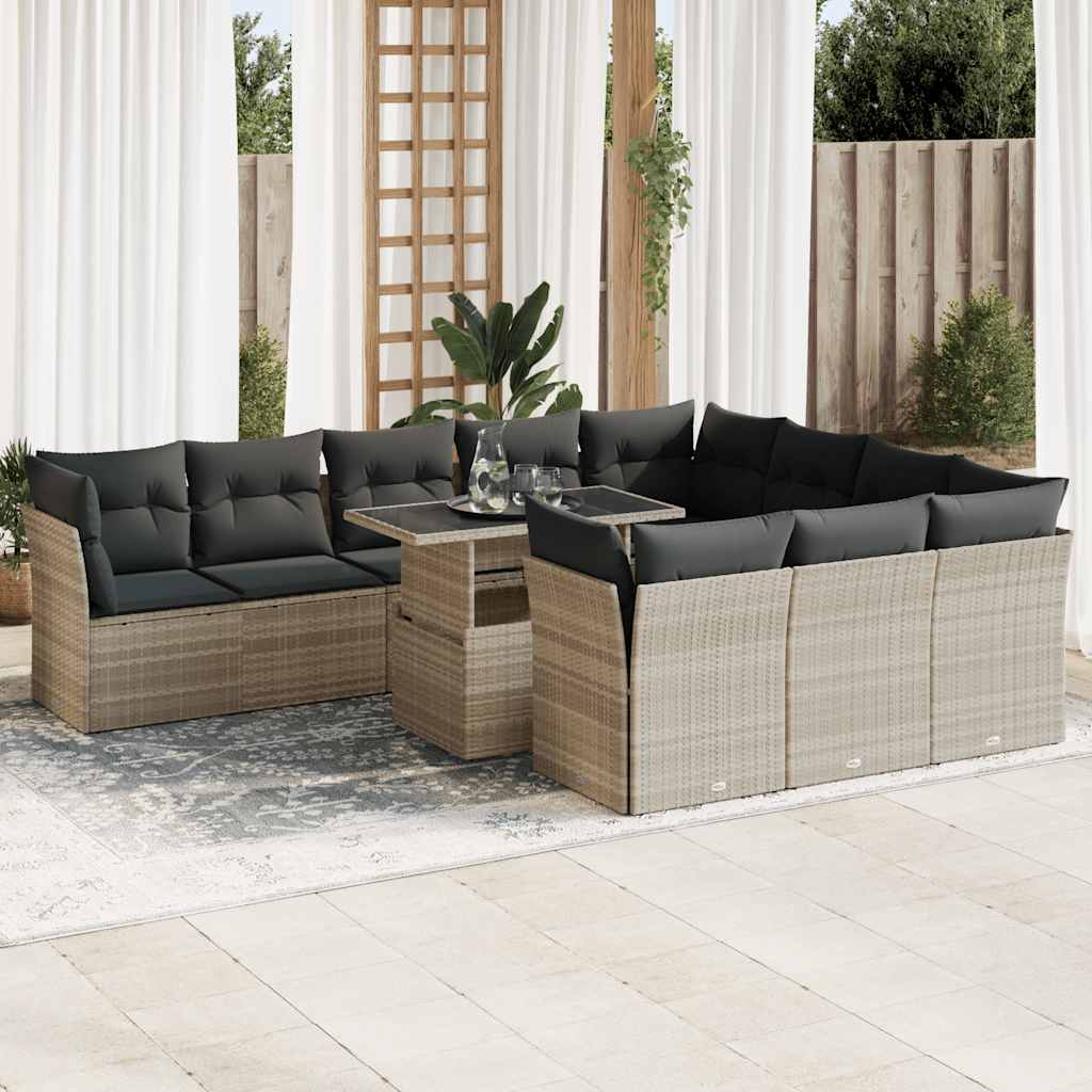 Set Canapele De Grădină Cu Perne, 11 Piese, , Poliratan