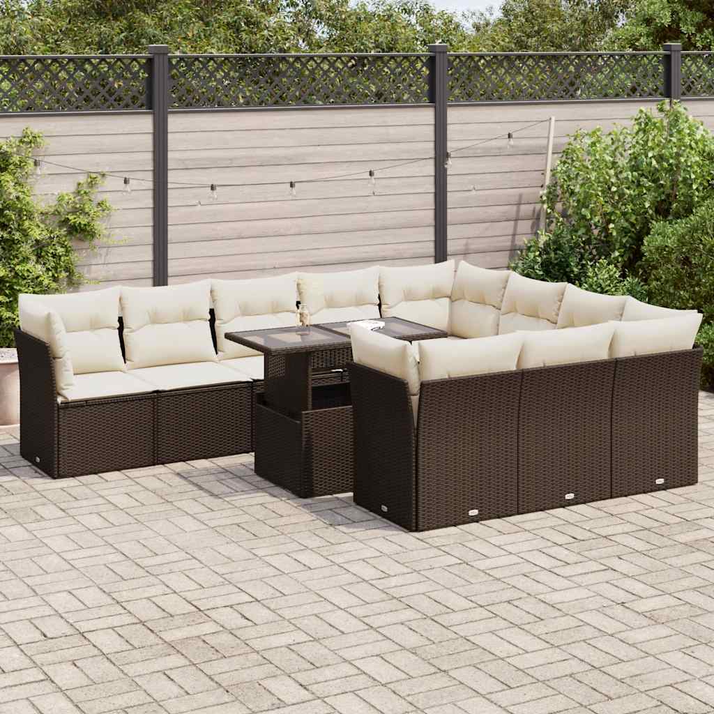 Set Canapele De Grădină Cu Perne, 11 Piese, , Poliratan