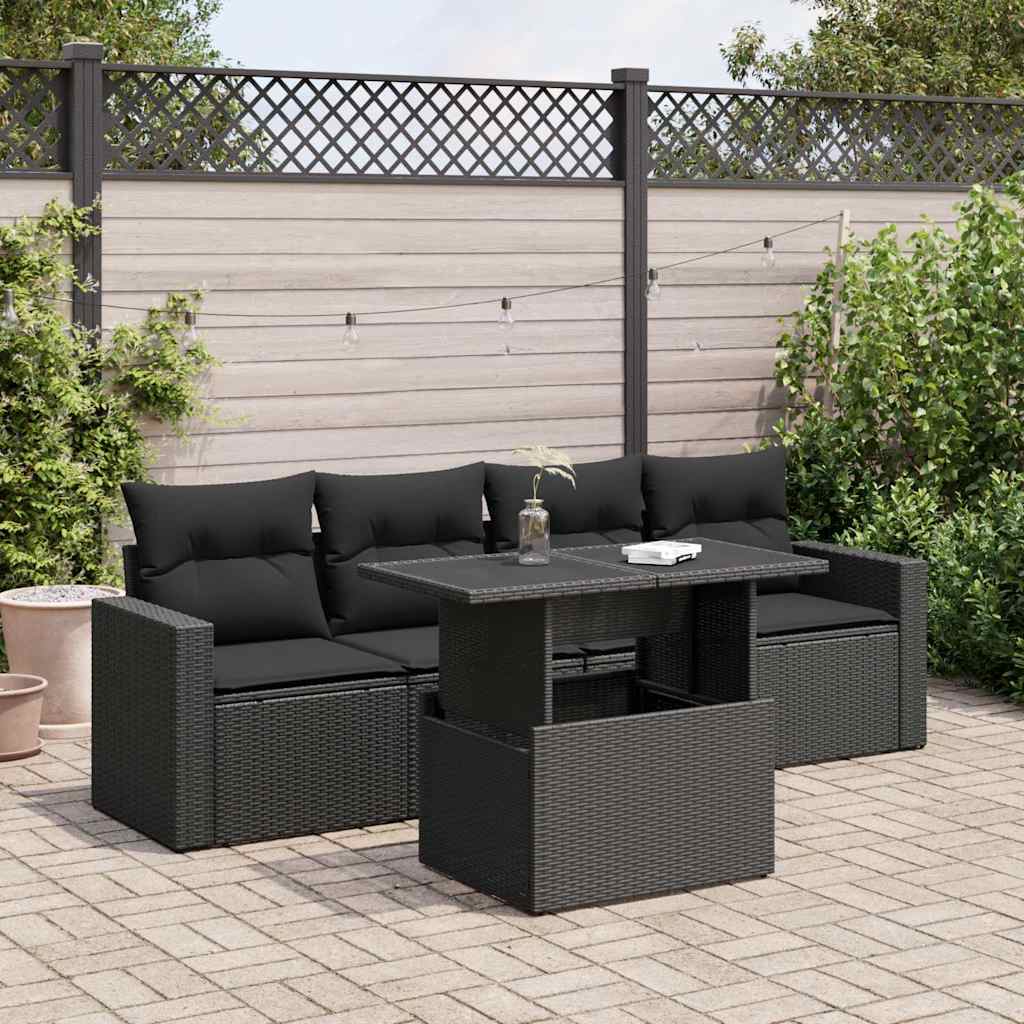 Set Canapea De Grădină Cu Perne, 5 Piese, , Poliratan
