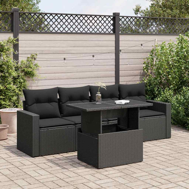 Set Canapea De Grădină Cu Perne, 5 Piese, , Poliratan