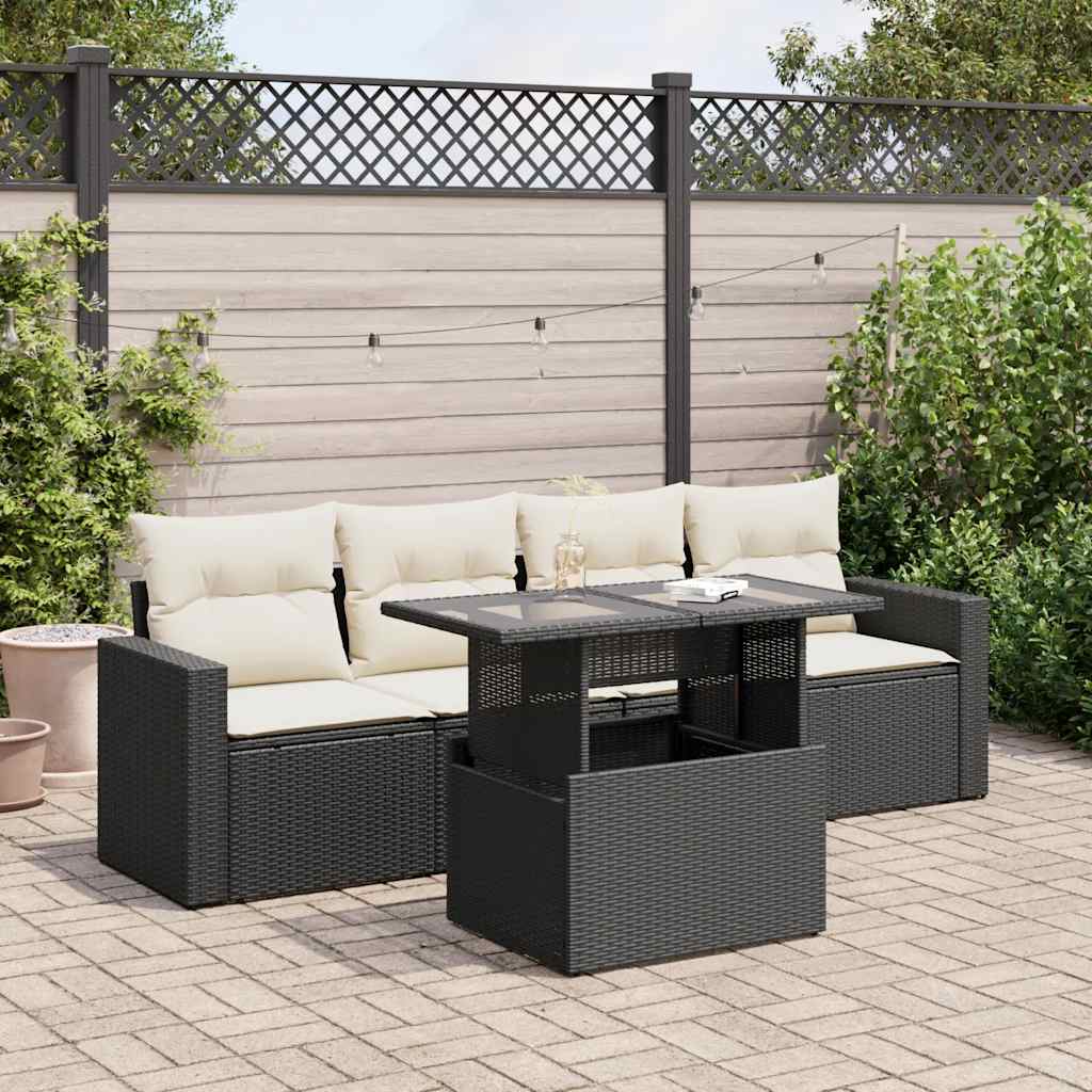 Set Canapea De Grădină Cu Perne, 5 Piese, , Poliratan
