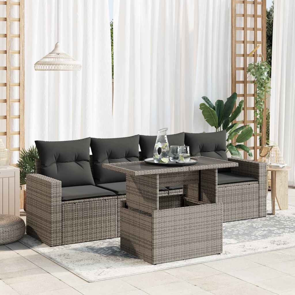 Set Canapea De Grădină Cu Perne, 5 Piese, , Poliratan