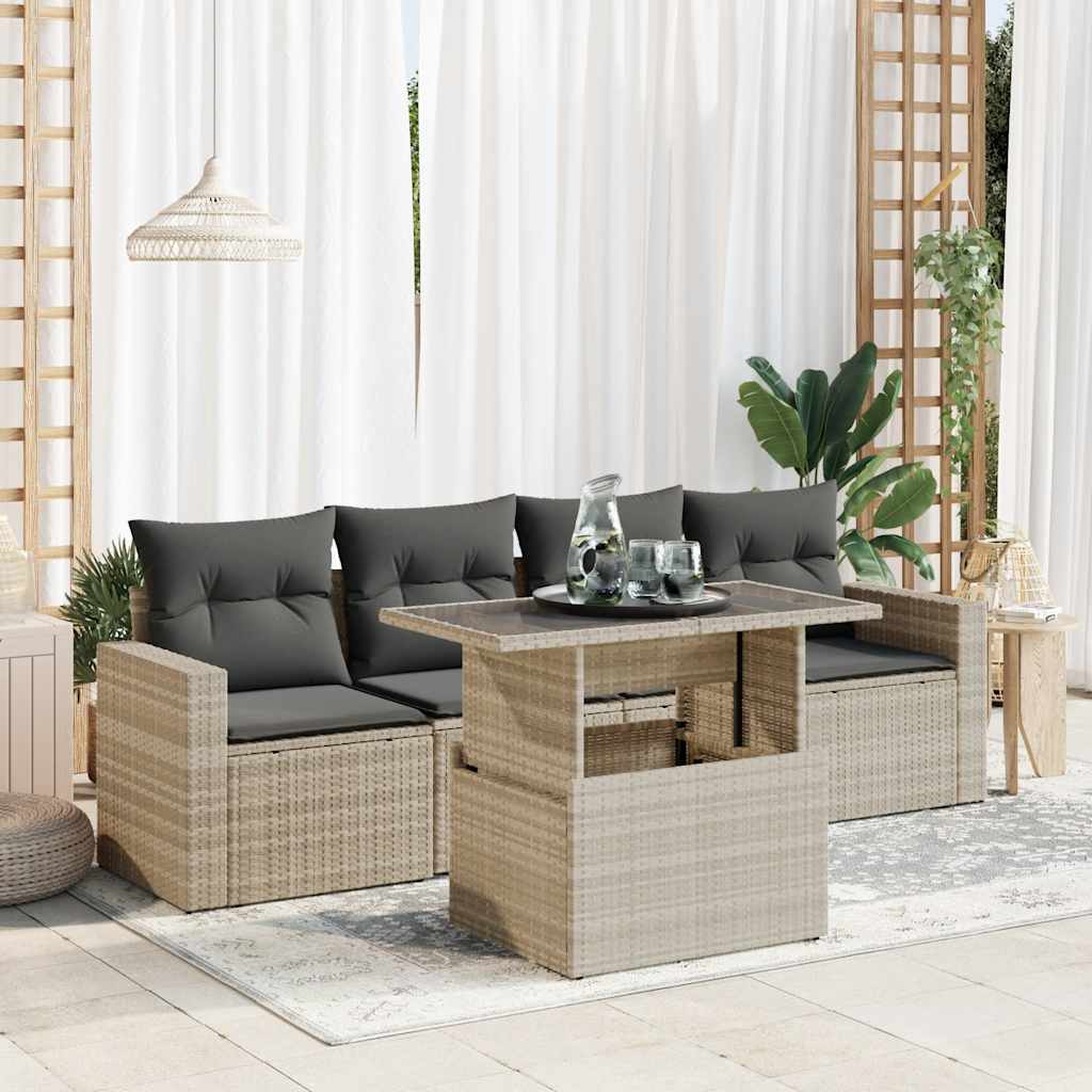 Set Canapea De Grădină Cu Perne, 5 Piese, , Poliratan