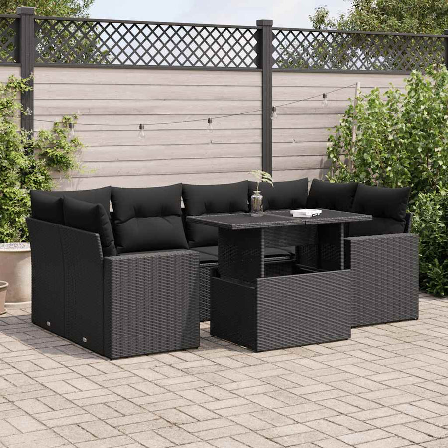 Set Canapele De Grădină Cu Perne, 7 Piese, , Poliratan
