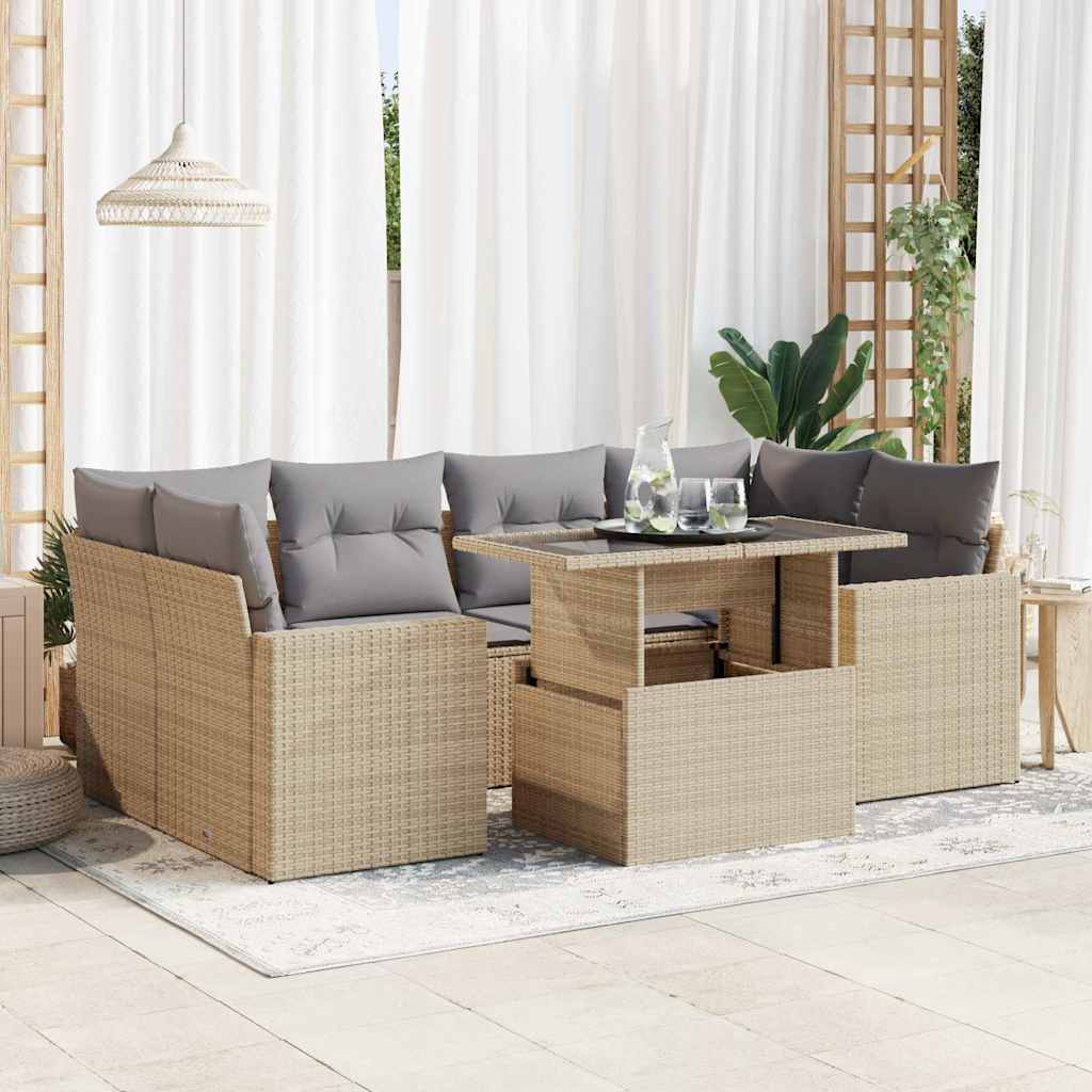 Set Canapele De Grădină Cu Perne, 7 Piese, , Poliratan