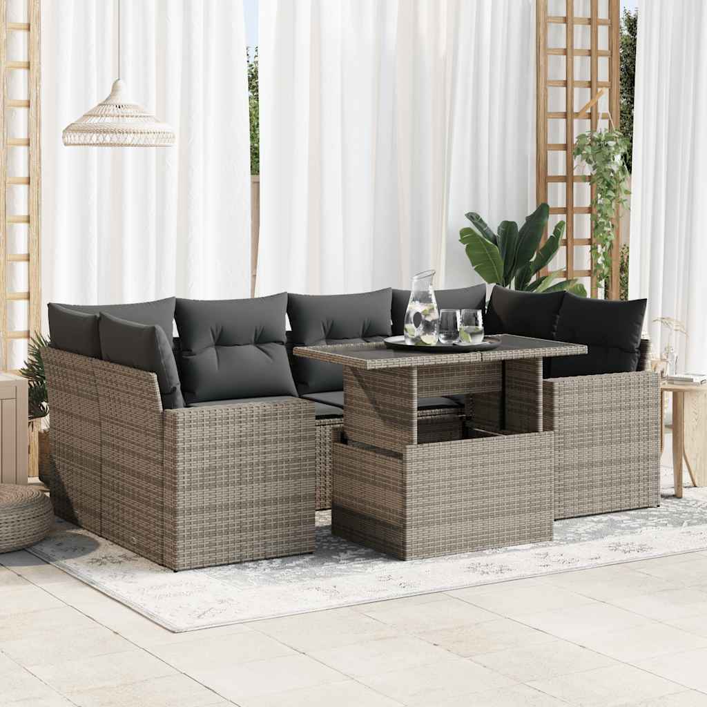 Set Canapele De Grădină Cu Perne, 7 Piese, , Poliratan