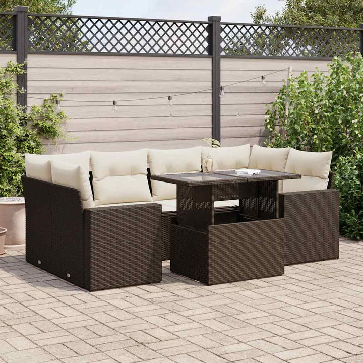 Set Canapele De Grădină Cu Perne, 7 Piese, , Poliratan