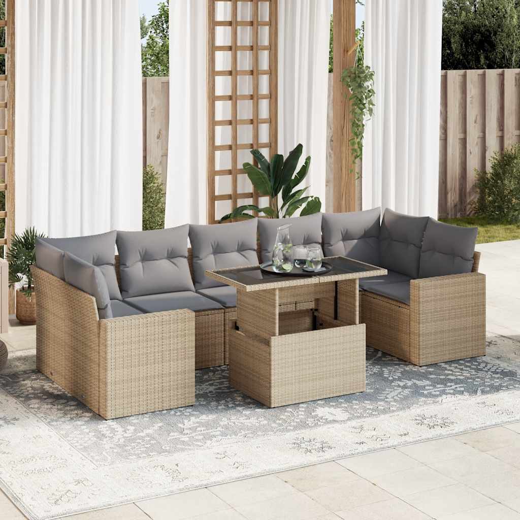 Set Mobilier De Grădină Cu Perne, 8 Piese, , Poliratan