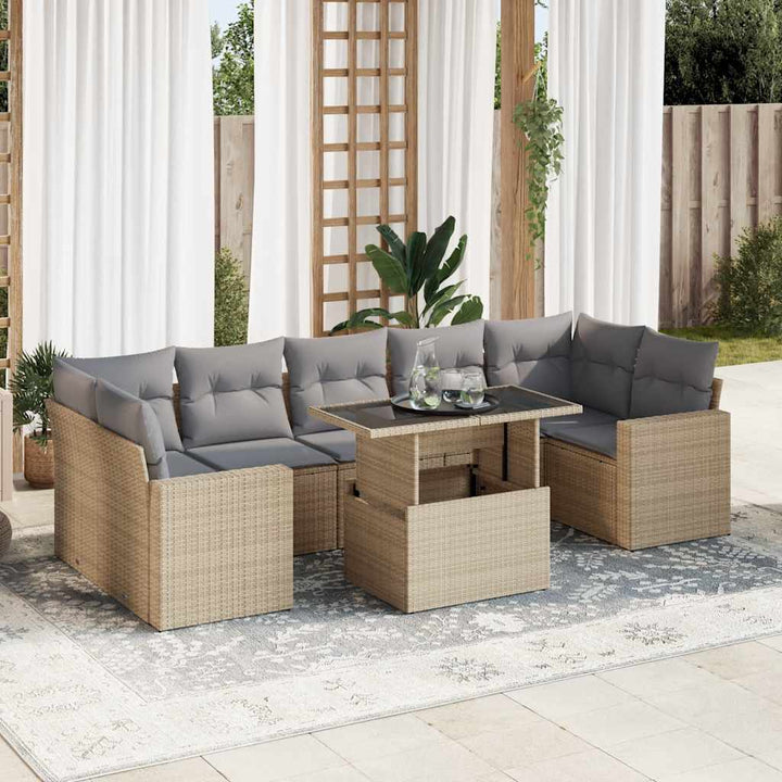 Set Mobilier De Grădină Cu Perne, 8 Piese, , Poliratan