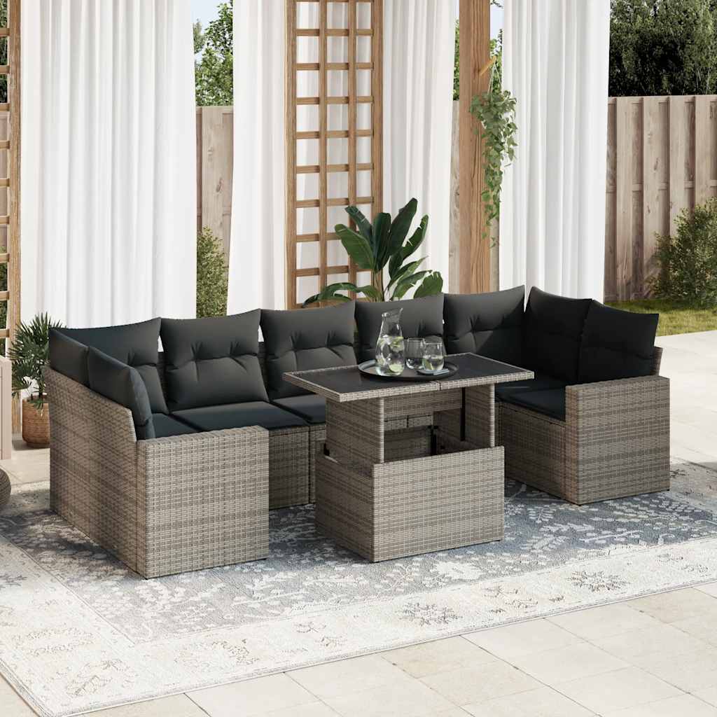 Set Mobilier De Grădină Cu Perne, 8 Piese, , Poliratan