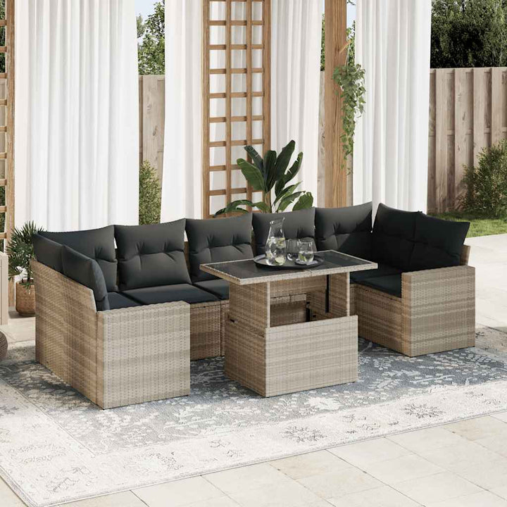 Set Mobilier De Grădină Cu Perne, 8 Piese, , Poliratan
