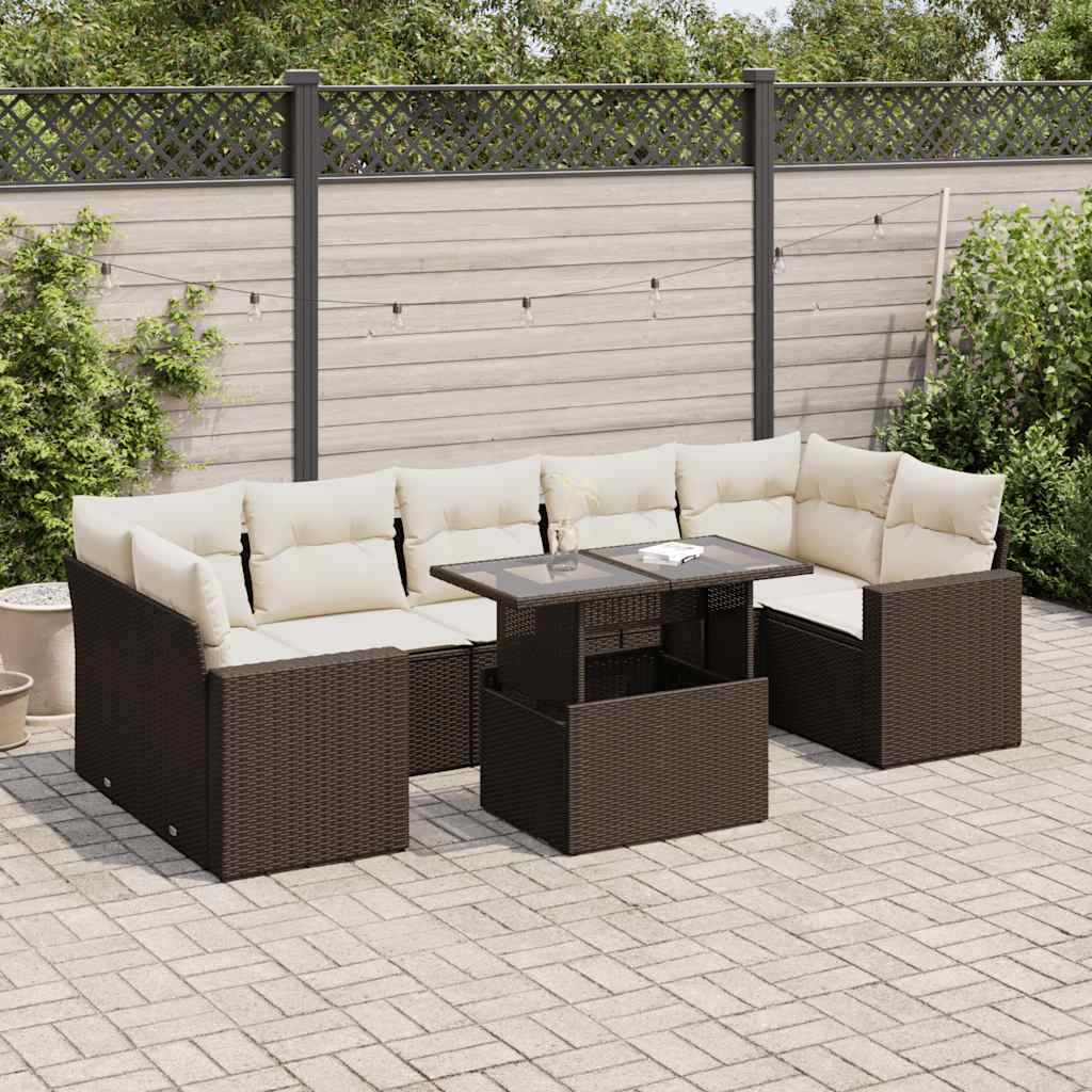 Set Mobilier De Grădină Cu Perne, 8 Piese, , Poliratan