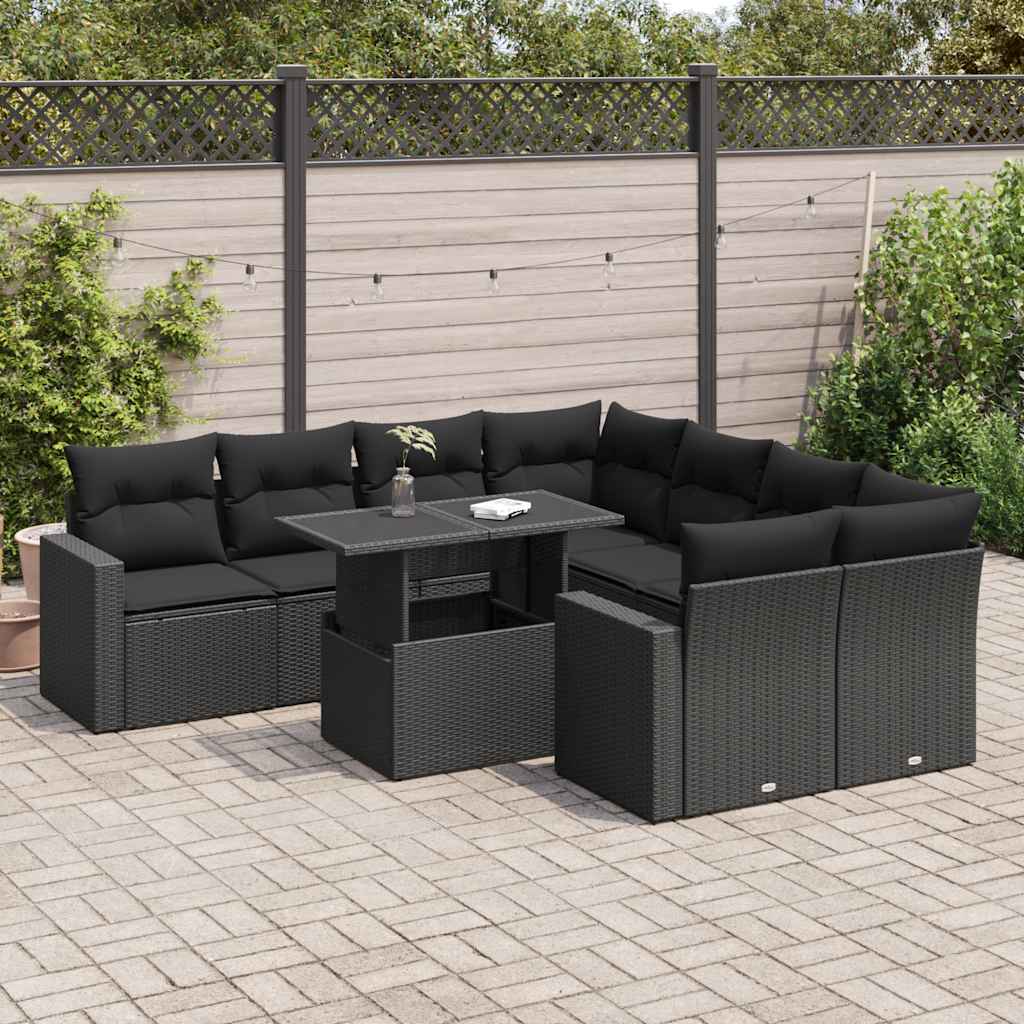 Set Canapele De Grădină, 9 Piese, Cu Perne, Bej, Poliratan