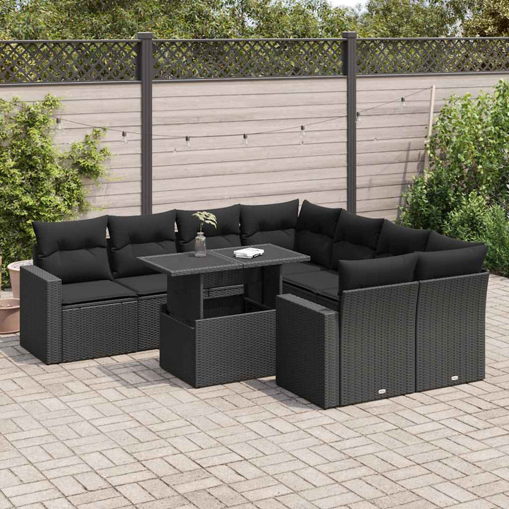 Set Canapele De Grădină, 9 Piese, Cu Perne, Bej, Poliratan