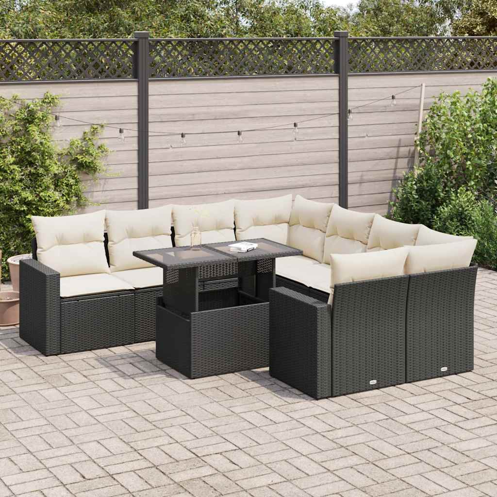 Set Canapele De Grădină, 9 Piese, Cu Perne, Bej, Poliratan