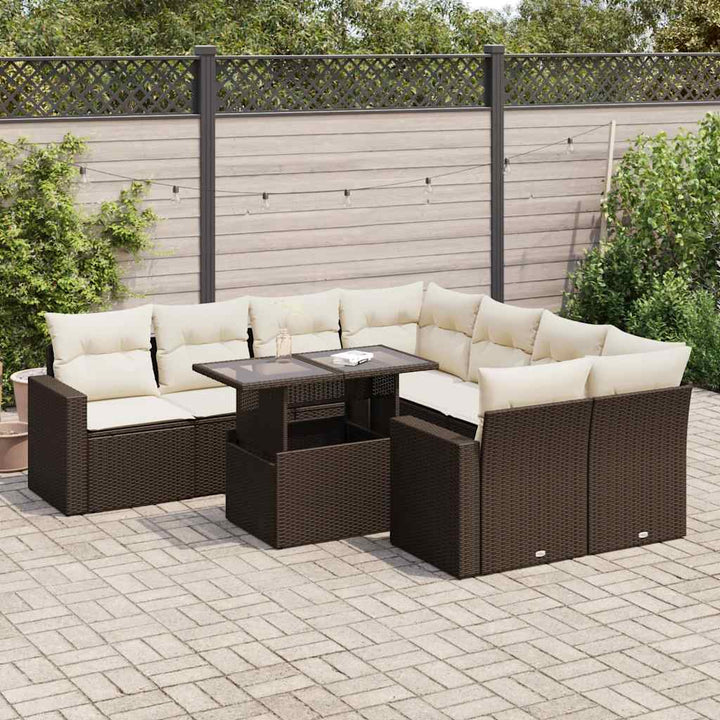 Set Canapele De Grădină, 9 Piese, Cu Perne, Bej, Poliratan