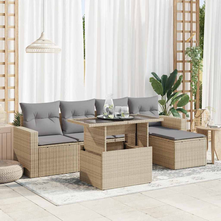 Set Canapele De Grădină Cu Perne, 6 Piese, Bej, Poliratan