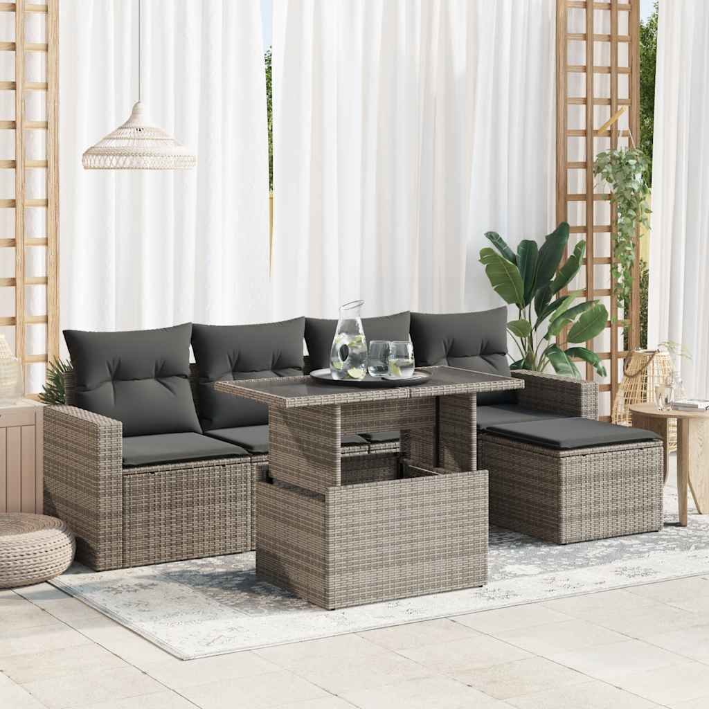 Set Canapele De Grădină Cu Perne, 6 Piese, Bej, Poliratan