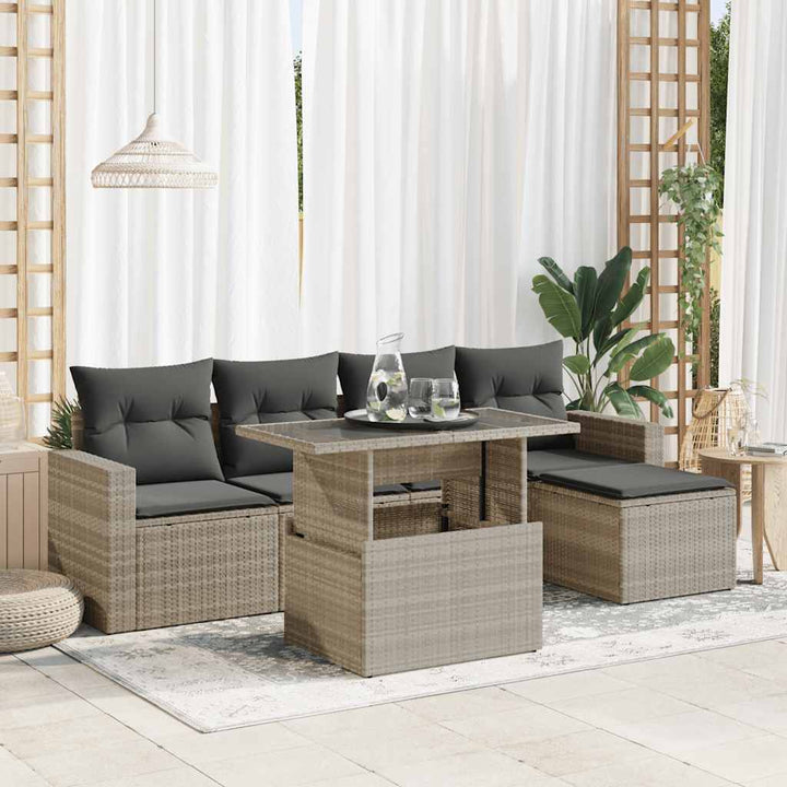 Set Canapele De Grădină Cu Perne, 6 Piese, Bej, Poliratan