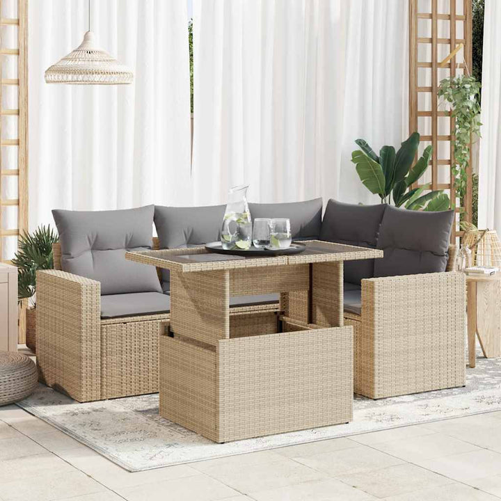 Set Mobilier De Grădină Cu Perne, 5 Piese, , Poliratan