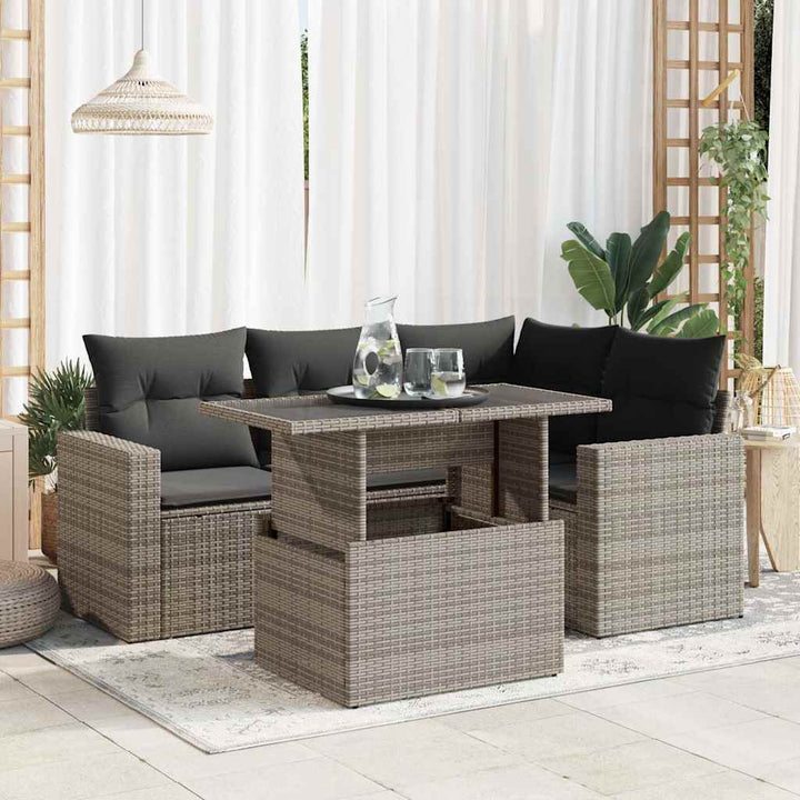 Set Mobilier De Grădină Cu Perne, 5 Piese, , Poliratan