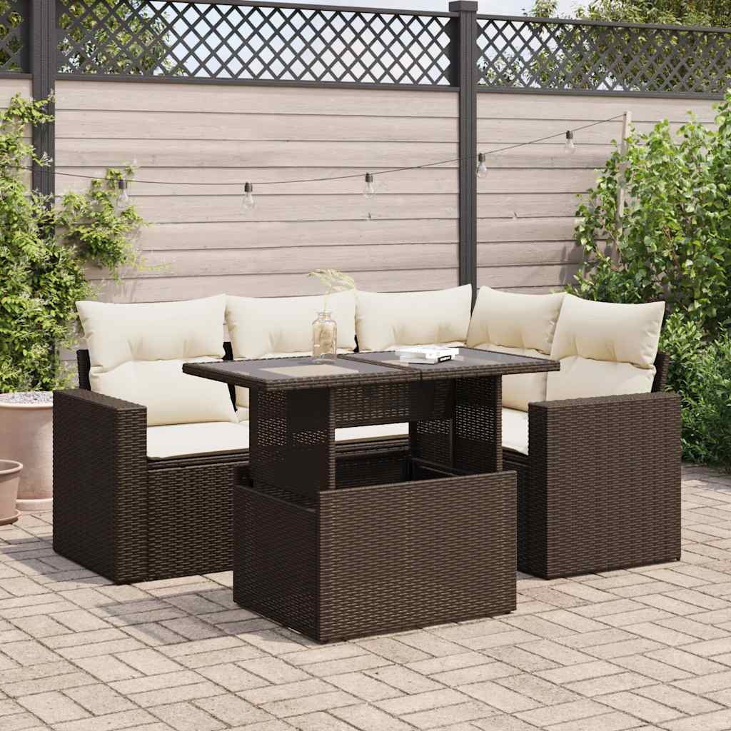 Set Mobilier De Grădină Cu Perne, 5 Piese, , Poliratan