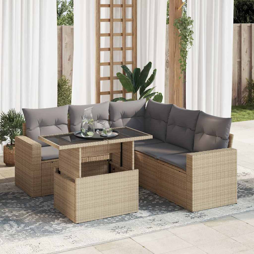 Set Canapele De Grădină Cu Perne, 6 Piese, Bej, Poliratan