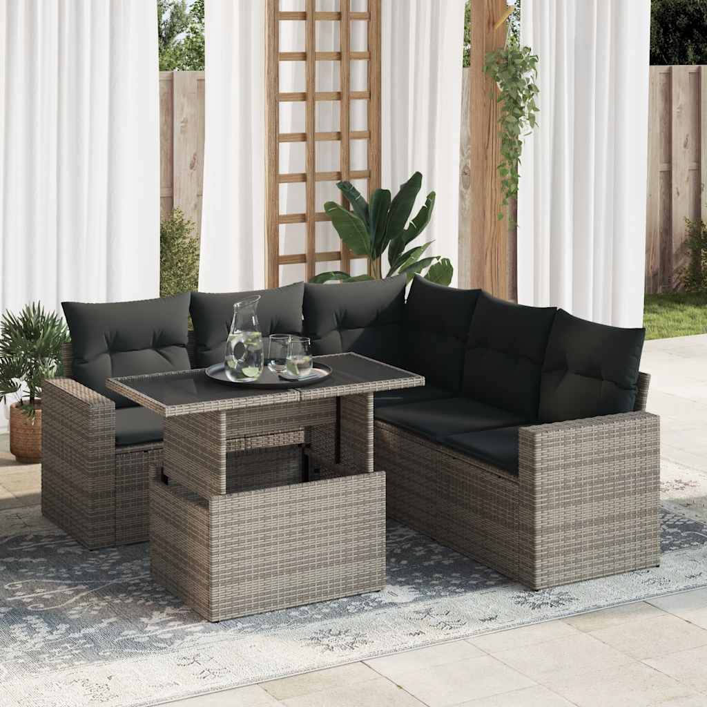 Set Canapele De Grădină Cu Perne, 6 Piese, Bej, Poliratan