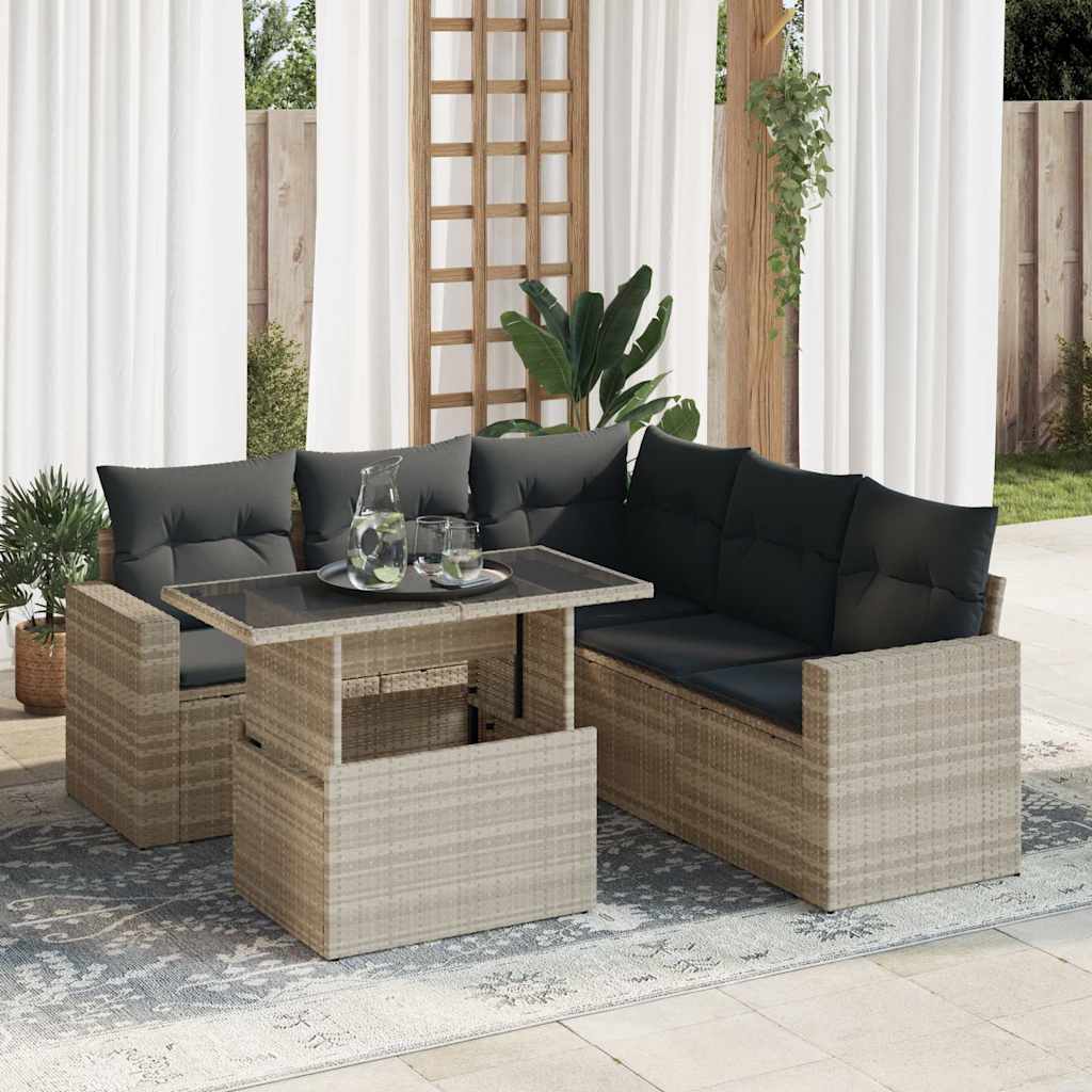 Set Canapele De Grădină Cu Perne, 6 Piese, Bej, Poliratan