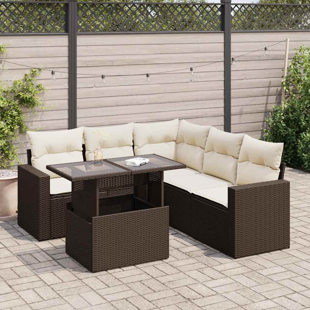 Set Canapele De Grădină Cu Perne, 6 Piese, Bej, Poliratan