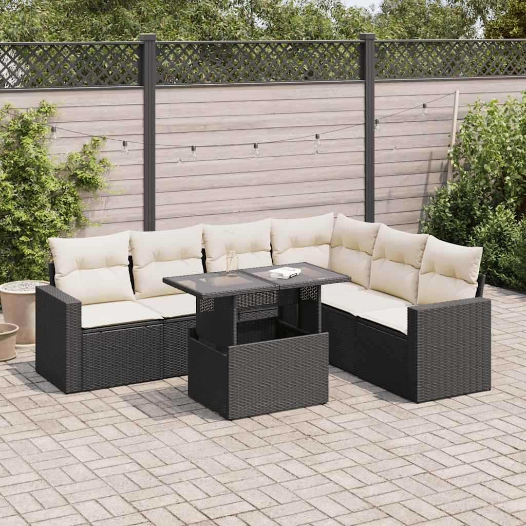 Set Canapele De Grădină, 7 Piese, Cu Perne, , Poliratan