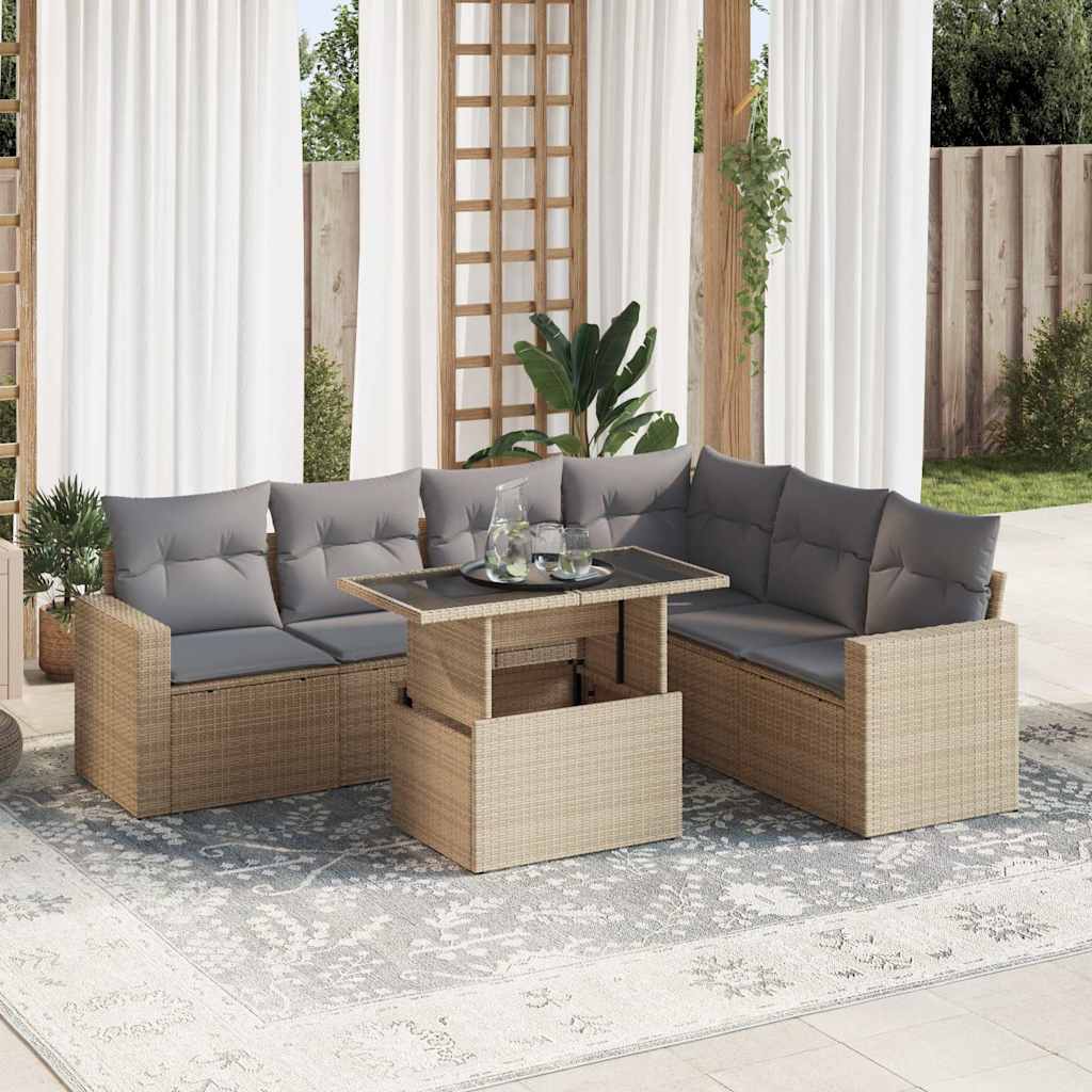 Set Canapele De Grădină, 7 Piese, Cu Perne, , Poliratan