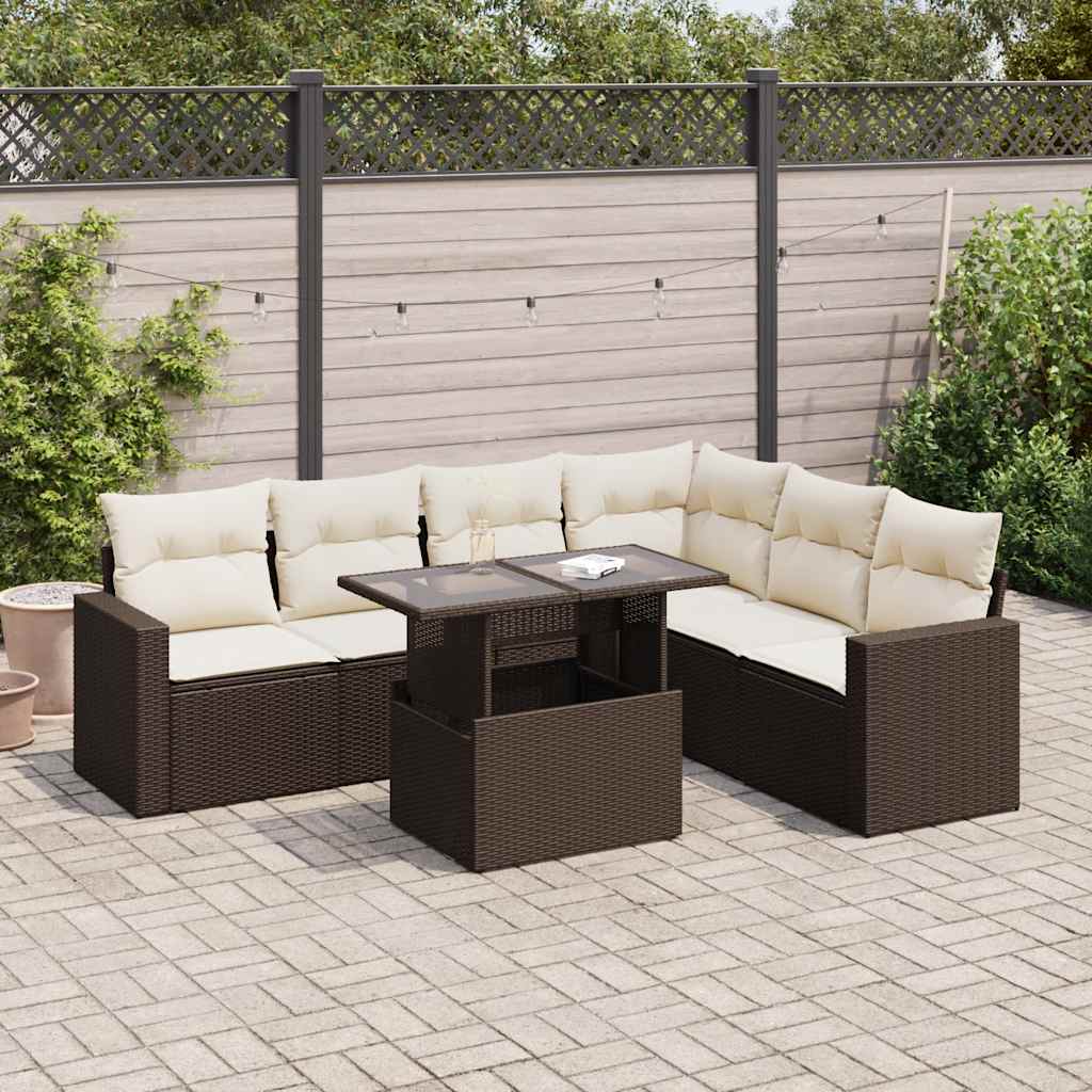 Set Canapele De Grădină, 7 Piese, Cu Perne, , Poliratan